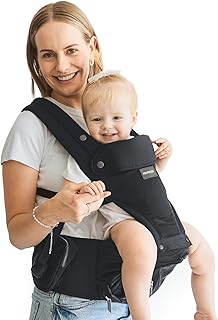 Momcozy Baby Carrier with Hip Seat, 2-in-1 Forward-Facing Carry for Long Walks, Detachable Hands-Free Infant Carrier up to 44lbs, All Seasons Toddler Carrier Fits Waist Sizes up to 45 Inches, Black