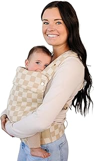 Ava & Oliver Essential Baby Carrier – Ergonomic, Hip-Healthy Soft Structured Carrier for Infants & Toddlers (7–35lbs) - Front and Back Carry, Breathable Fabric, Stylish & Lightweight (Almond Check)