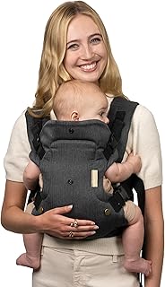 Infantino Flip Luxe 4-in-1 Convertible Baby Carrier, Ergonomic Infant to Toddler Carrier, Updated Lumbar Support, Premium Herringbone Fabric, Elevated Accents, Hands-Free Comfort, 7–35 lbs, Onyx