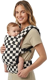 Baby Carrier Newborn to Toddler- 100% Pure Cotton Double-Side Skin-Friendly Baby Carrier,3 Carry Positions Newborn Carrier, Ergonomic,Cozy and Lightweight Infant Carrier for 7-40lbs,Checkerboard