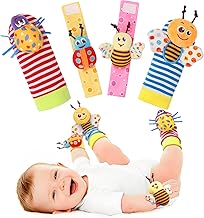 Bloobloomax Wrist Rattle Socks and Foot Finder Set, Infant Girl Boy Toys for Babies 0-36 Months, Newborn Hand & Foot Toys for 0 to 3 Years, Baby Shower Gifts Set Easter Basket Stuffer