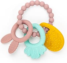 Easter Silicone Teething Toys, 3 Months+, Infant Baby Easter Basket Stuffers for Babies, Baby's Easter Egg Rabbit Carrot Teether Toy, Easter Gift for Girl or Boy (Pink)