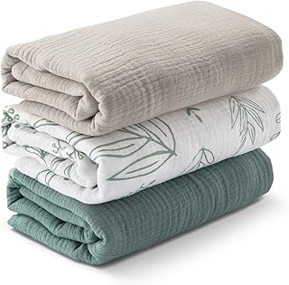 Muslin Swaddle Blankets for Newborn, 3 Pack Breathable Soft Receiving Blanket, Large 38 x 40 inches Swaddle Wrap Burping Clothes, Essentials Infant Shower Items, Toddler Gift (Bright Colors)