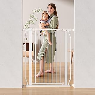 ELEVON Baby Gate for Stairs Doorways, 29.1–33.8" Extra Wide 36” Tall Dog Gate with Auto-Close, Pressure Mounted Walk Through Pet Gate, White