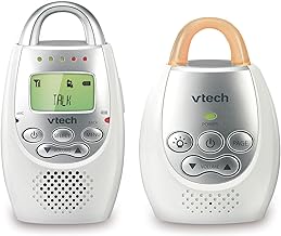 VTech Communications DM221 Audio Baby Monitor with up to 1,000 ft of Range, Vibrating Sound-Alert, Talk Back Intercom & Night Light Loop, White/Silver