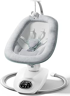 Momcozy CocoSway Electric Baby Swing for Infant, 180° Rotating Seat, 6 Parent-Like Sway Motions & 4 Speeds, Quiet Soothing, Remote Control, Machine-Washable Cover, Grey