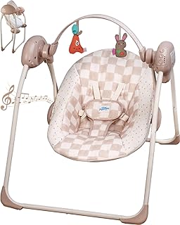 Baby Swings for Infants, Tiny Marvels Portable Swing with Adaptable Speed, Music, Removable-Toy-Bar, Foldable Infant Swing for Indoor and Outdoor Use, 0-9 Months 6-20 lbs(Sander Checker)