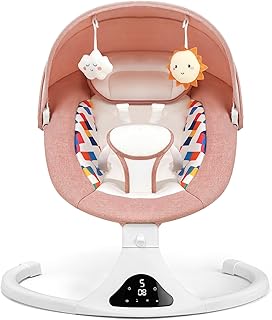 Baby Swings for Infants, Pink Infant Swing with 5 Speeds, 12 Soothing Melodies, Bluetooth & Remote Control, Portable Baby Swing for Indoor and Outdoor (Pink)
