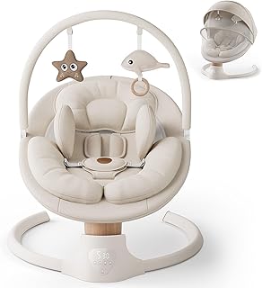 Baby Swings for Infants, FasonBaby Electric Baby Swing with 10 Preset Melodies, 5 Speeds, Remote Control and Bluetooth - Portable Infant Swing for Indoor and Outdoor(Beige)