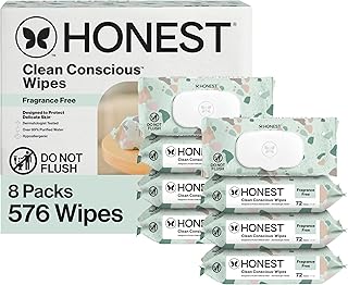 The Honest Company Baby Wipes for Sensitive Skin, Hypoallergenic, Fragrance-Free, Multi-Use, Geo Mood Design, 576 Count (6 Packs of 96)