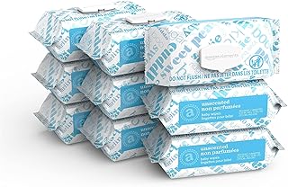 Amazon Elements Baby Wipes, Unscented, Alcohol-Free, With Aloe and Vitamin E, 810 Count, Flip-Top Packs