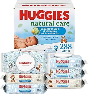 Huggies Natural Care Cucumber, Aloe and Vitamin E Baby Wipes, Hypoallergenic, Scented, 6 Flip-Top Packs (288 Wipes Total), Packaging May Vary
