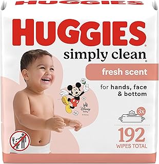 Huggies Simply Clean Fresh Scent Baby Wipes, 3 Flip-Top Packs of 64 (192 Wipes Total), Packaging May Vary