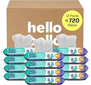 Hello Bello Premium Fragrance-Free Baby Wipes, with Chamomile & Aloe Extracts for Sensitive Skin - 12 Resealable Packs = 720 Total Wipes