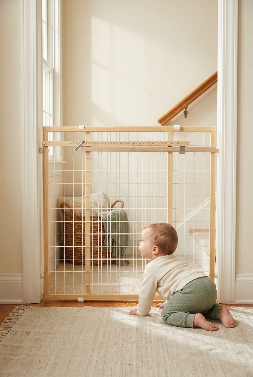 Toddleroo by North States - Extra-Wide Wire Mesh Wooden Baby Gate: Pressure Mounted Baby Gate for Doorways - Adjustable 29.5 to 50 Inches Wide - 31 Inches Tall