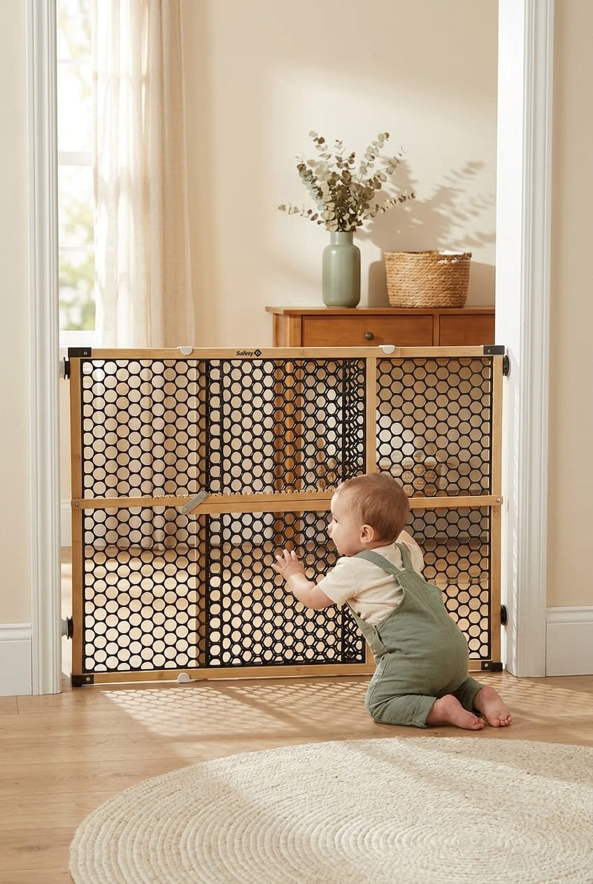 Safety 1st Bamboo Baby Gate for Doorways, No Drill Easy Install, Dog Gates, Fits 28"-42", 24" High, Bamboo and Black