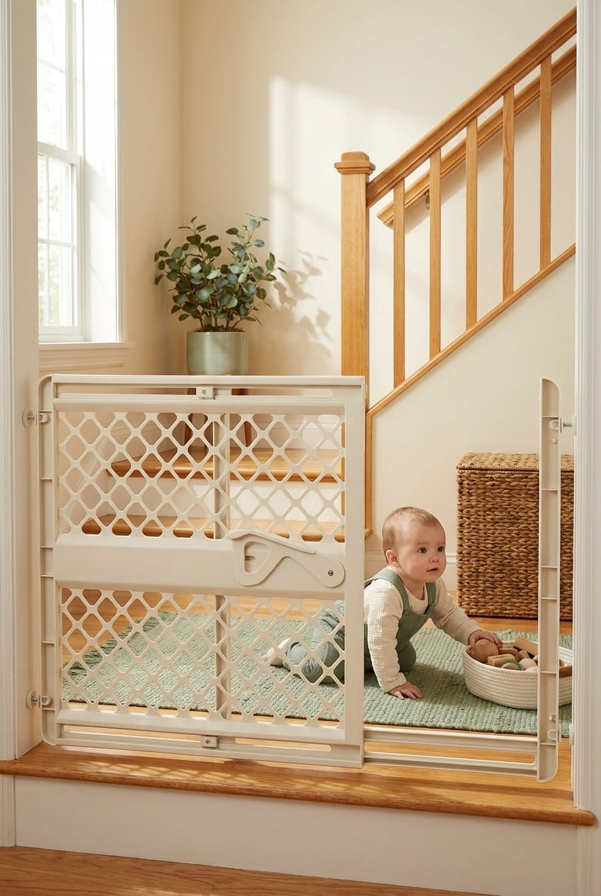 Toddleroo by North States - Supergate Ergo Baby Gate: Plastic Baby Gate for Stairs & Doorways - Adjustable Indoor Safety Gate - Made in USA - 26 to 42 Inches Wide - 26 Inches Tall - Ivory