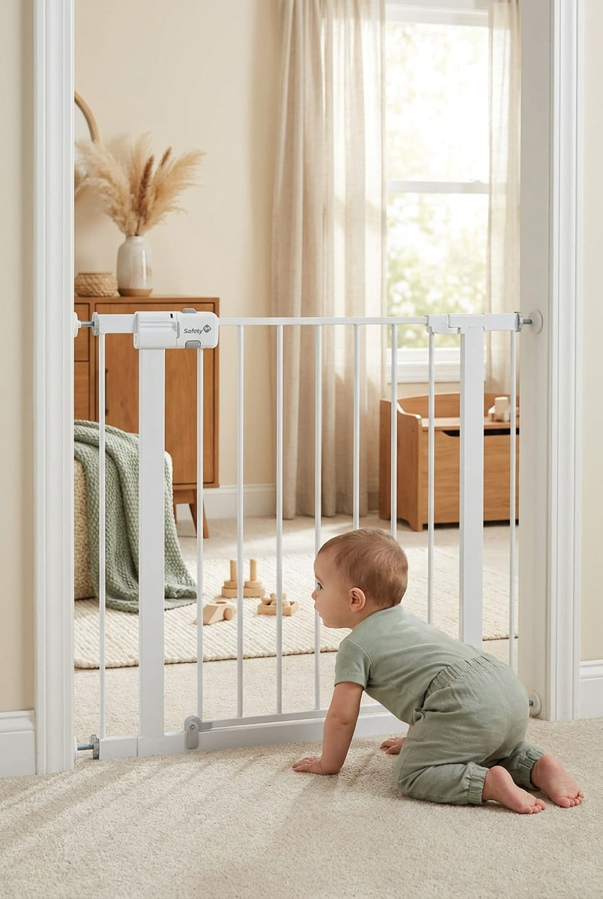 Safety 1st Easy Install Walk Thru Baby Gate for Doorway With Door, Dog Gates, Fits 29"-38", Easy Install 28" Tall, White