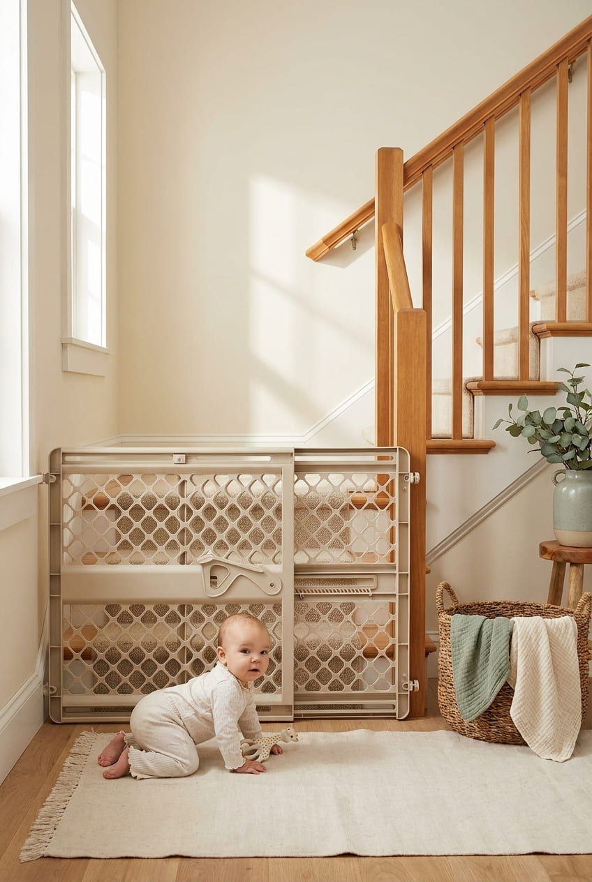 Toddleroo by North States - Supergate Ergo Baby Gate: Plastic Baby Gate for Stairs & Doorways - Adjustable Indoor Safety Gate - Made in USA - 26 to 42 Inches Wide - 26 Inches Tall - Sand