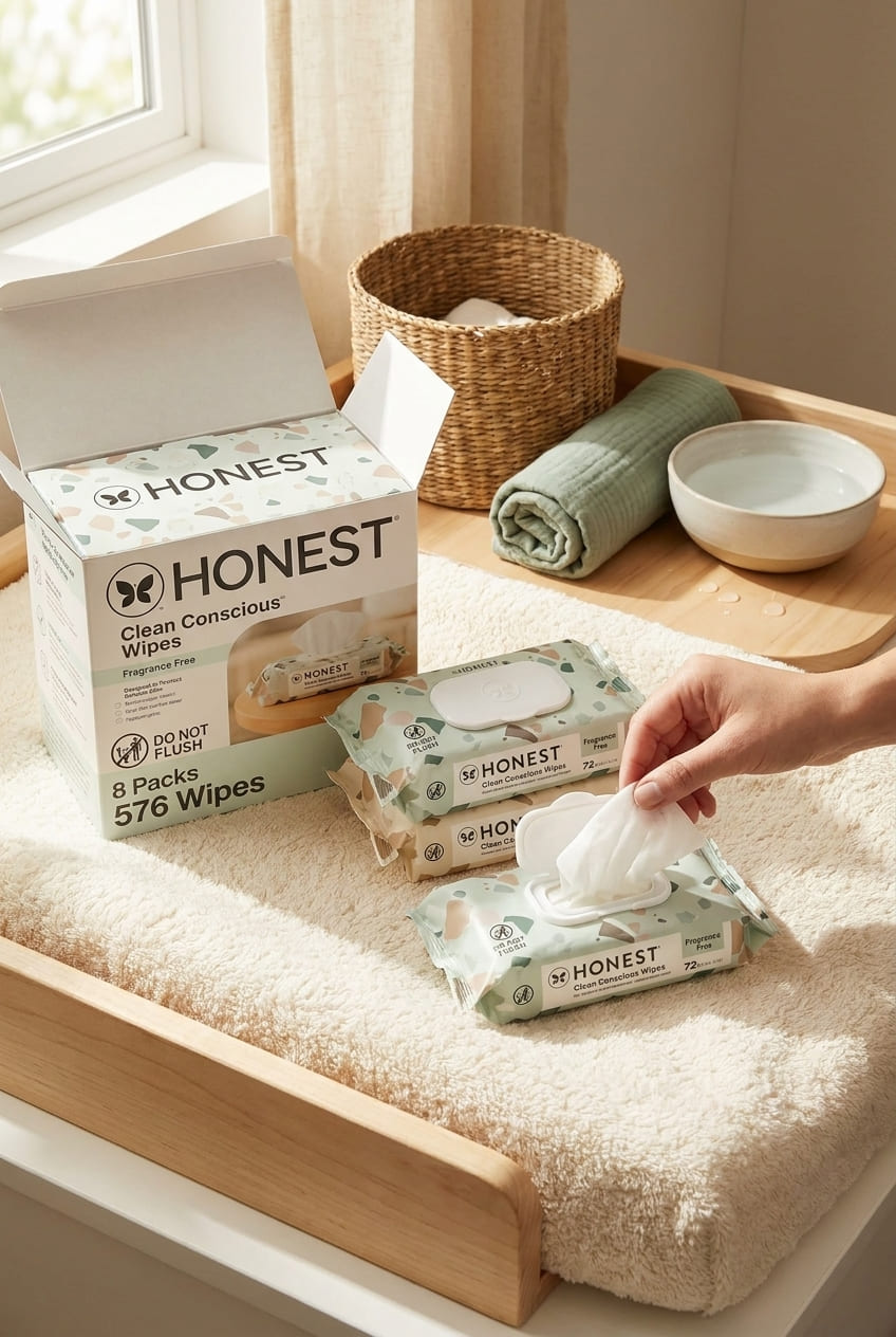 The Honest Company Baby Wipes for Sensitive Skin, Hypoallergenic, Fragrance-Free, Multi-Use, Geo Mood Design, 576 Count (6 Packs of 96)