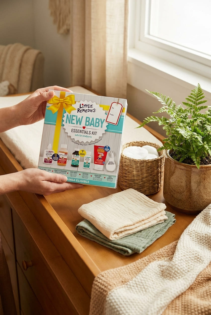 Little Remedies New Baby Essentials Kit with Saline Nasal Spray, Diaper Rash Cream, Gas Relief Drops, Gripe Water & More, Safe for Newborns
