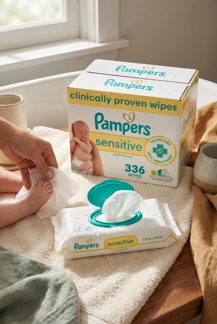 Pampers Baby Wipes, Sensitive, Water Based Wipe, Clinically Proven, Hypoallergenic, and Unscented for Babies, 336 Wipes Total (4 Flip-Top Packs)