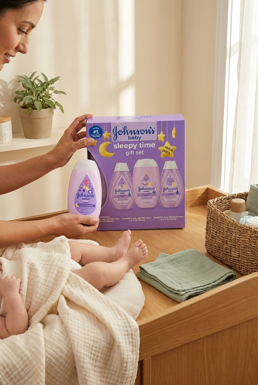 Johnson's Baby Sleepy Time Gift Set with Calming Bedtime Bath, Bedtime Lotion & Calming Shampoo, Baby Bedtime Essentials with Relaxing NaturalCalm Aromas, Hypoallergenic, 3 Items