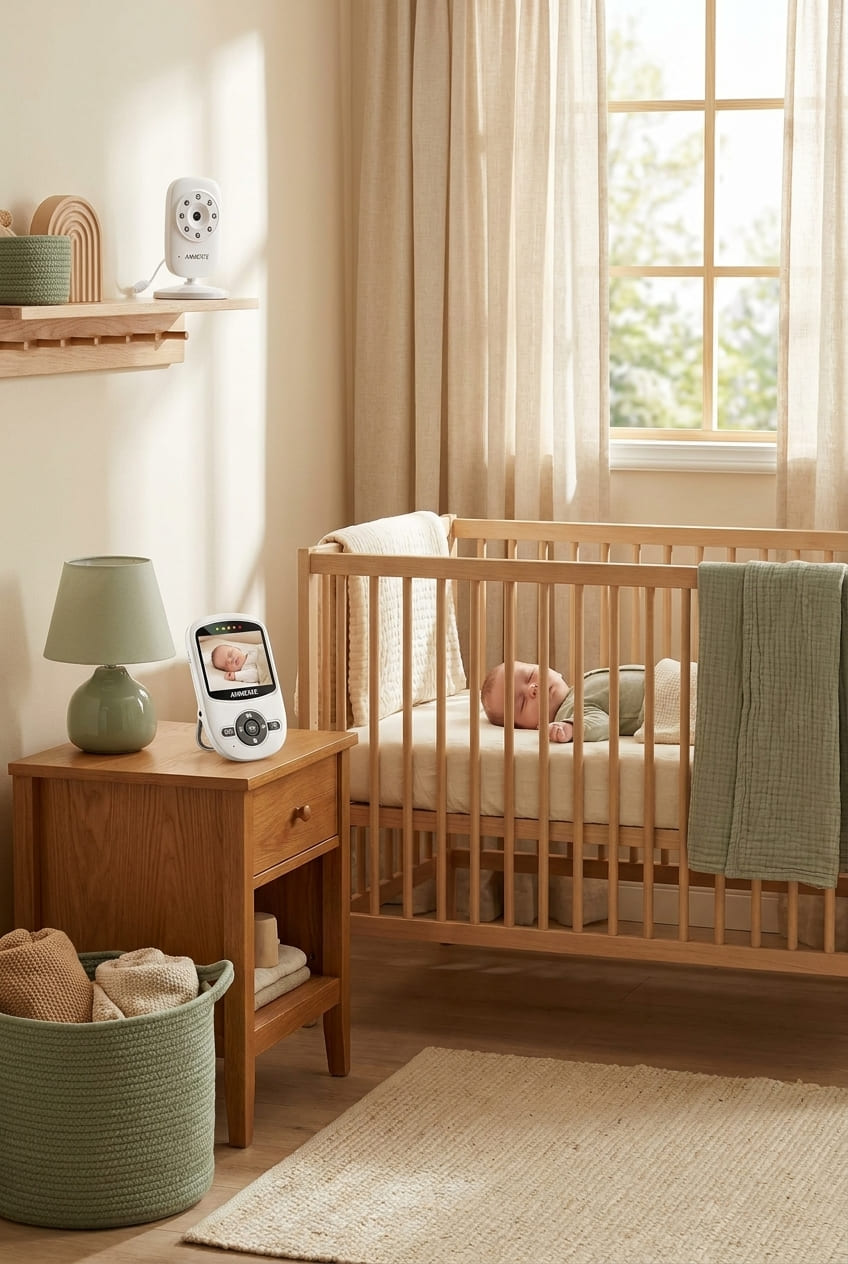 ANMEATE Video Baby Monitor with Digital Camera, Digital 2.4Ghz Wireless Video Monitor with Temperature Monitor, 960ft Transmission Range, 2-Way Talk, Night Vision, High Capacity Battery(1 Camera)