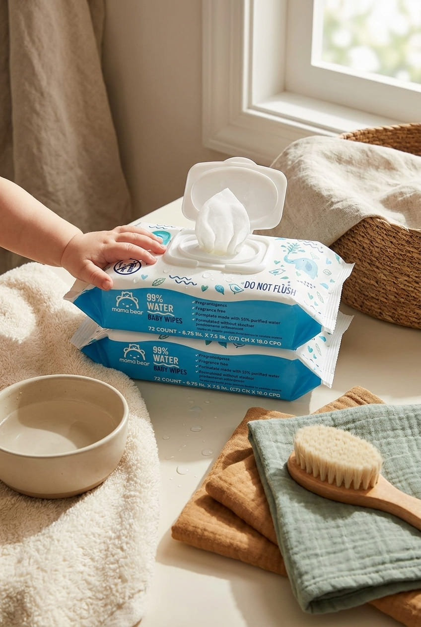 Amazon Brand - Mama Bear 99% Water Baby Wipes, Hypoallergenic, Fragrance Free,72 Count (Pack of 6)