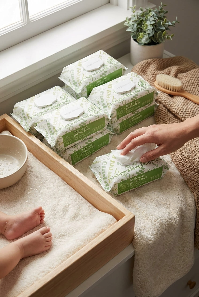 Amazon Elements Baby Wipes, Fresh Scent, Flip-Top Packs, Alcohol-Free, With Cucumber and Aloe, 810 Count, 9 Packs of 90