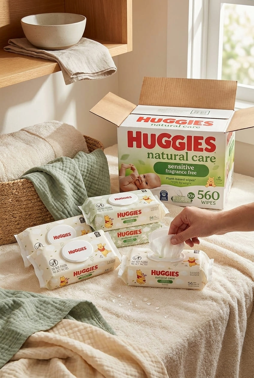Huggies Natural Care Sensitive Baby Wipes, Unscented, Hypoallergenic, 99% Purified Water, 10 Flip-Top Packs (560 Wipes Total)