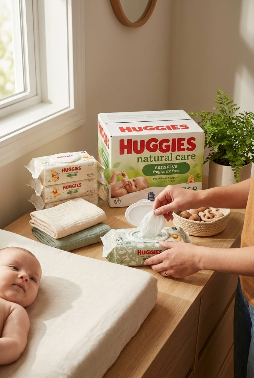 Huggies Natural Care Sensitive Baby Wipes, Unscented, Hypoallergenic, 99% Purified Water, 12 Flip-Top Packs (768 Wipes Total), Packaging May Vary