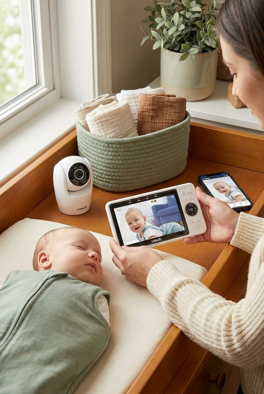 VTech VM901 Smart WiFi Baby Monitor with 1080p FHD Camera and 5" HD IPS Display, Free App, Remote Pan Tilt Zoom, Night Vision, Motion Detection Alerts