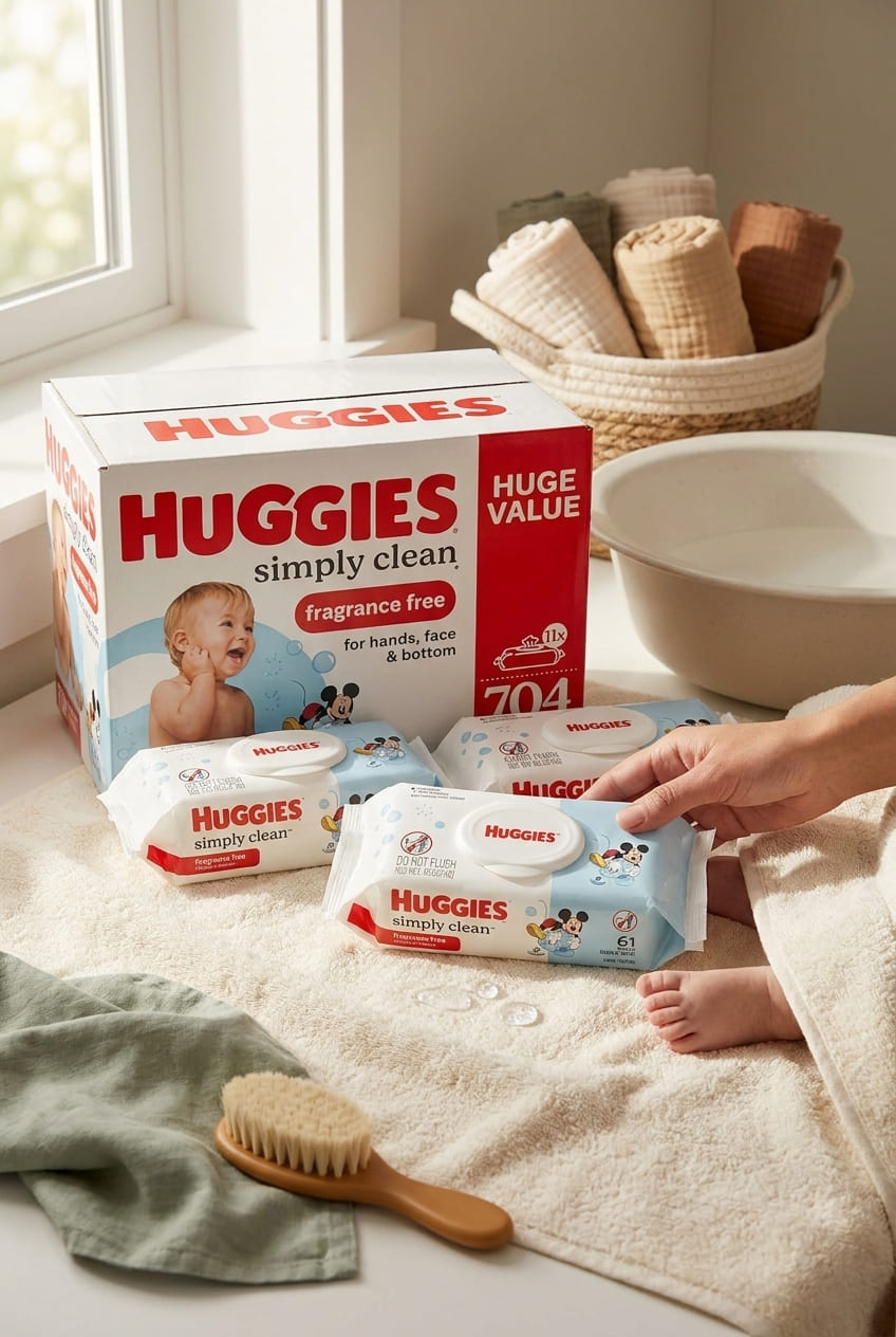 Huggies Simply Clean Unscented Baby Diaper Wipes, 11 Flip-Top Packs (704 Wipes Total), Packaging May Vary