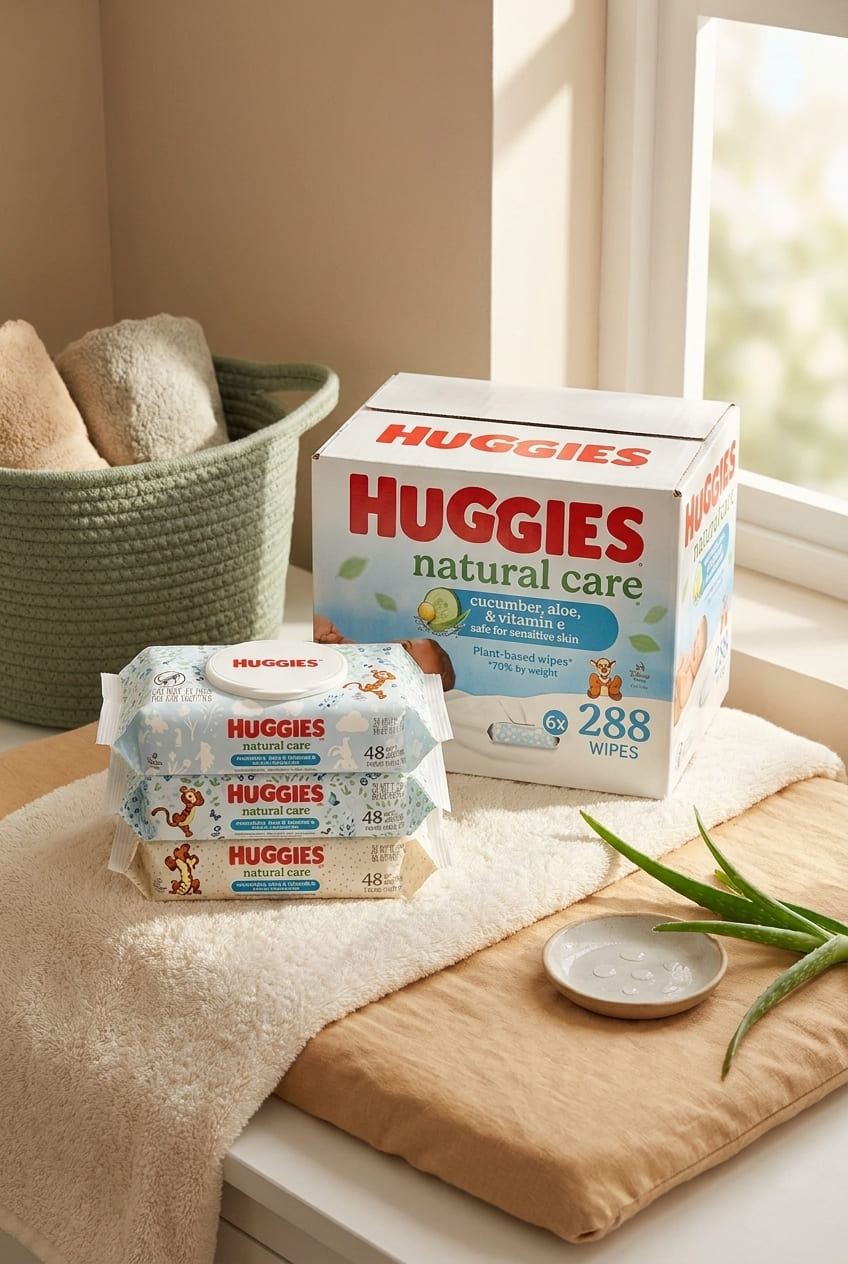 Huggies Natural Care Cucumber, Aloe and Vitamin E Baby Wipes, Hypoallergenic, Scented, 6 Flip-Top Packs (288 Wipes Total), Packaging May Vary