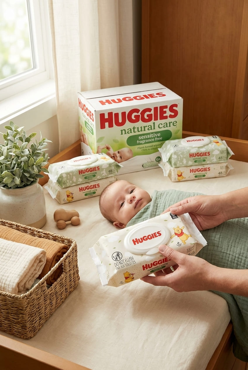 Huggies Natural Care Sensitive Baby Wipes, Unscented, Hypoallergenic, 6 Flip-Top Packs (288 Wipes Total)