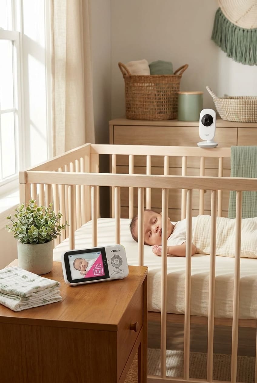 VTech VM819 Baby Monitor with Camera and Audio, 2.8” Screen Portable Baby Camera, Night Vision, 2-Way Audio, Temperature Sensor and Lullabies, Secure Transmission No WiFi, Ideal for Baby/Elderly/Pet