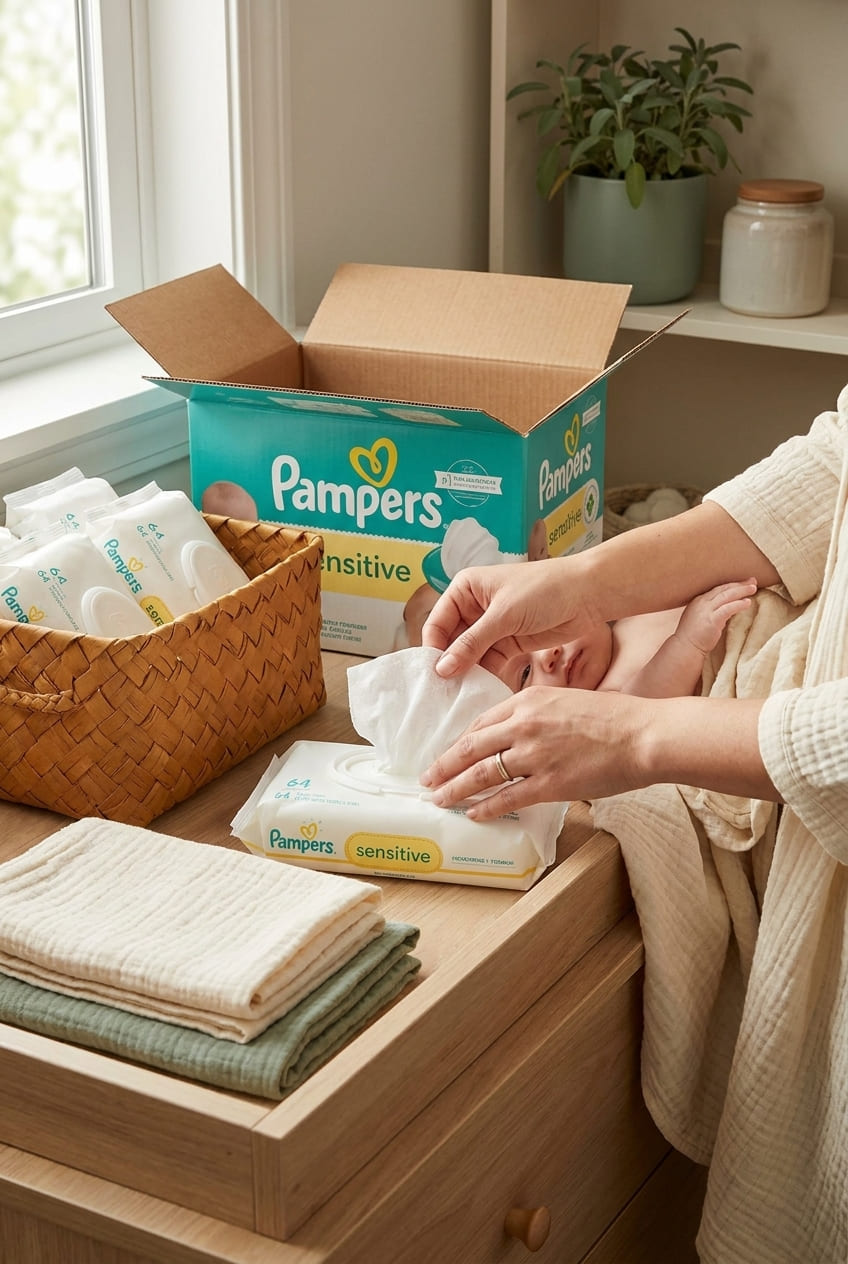 Pampers Sensitive Baby Wipes, Water Based, Hypoallergenic and Unscented, 18 Flip-Top Packs (1008 Wipes Total) [Packaging May Vary]