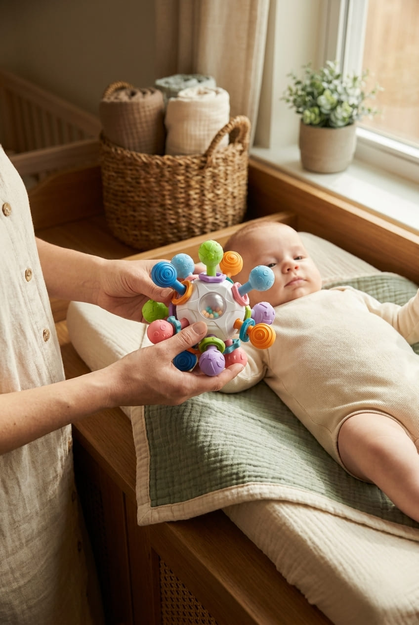 Baby Teething Toys for 0-6 6-12 Months Ages 0-2, Tummy Time Montessori Toys for Babies 0 3 6 9 12 18 Months, Newborn Infant Sensory Toys Easter Basket Stuffers Gifts for Boys Girls