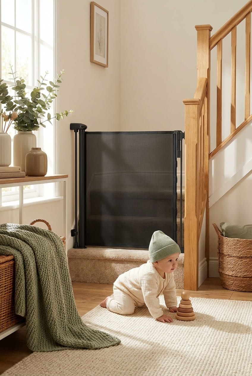 probebi Retractable Baby, Child & Dog Gates for Stairs, Extends to 54" Wide 34" Tall, Use for Outdoor, Indoor, Hallways, Doorways, Deck, Porch, Black