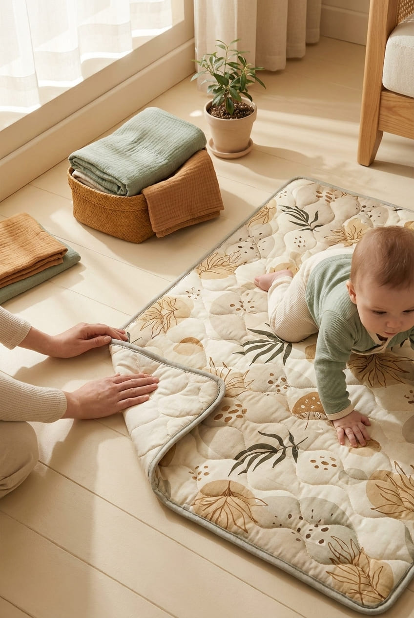 Blissful Diary Baby Play Mats for Floor, 50x50 Playpen Mat, Thick Cushioning Padding Foam Playmat for Baby and Toddlers Infants, Non-Slip & Machine Washable, Earth Tones Design