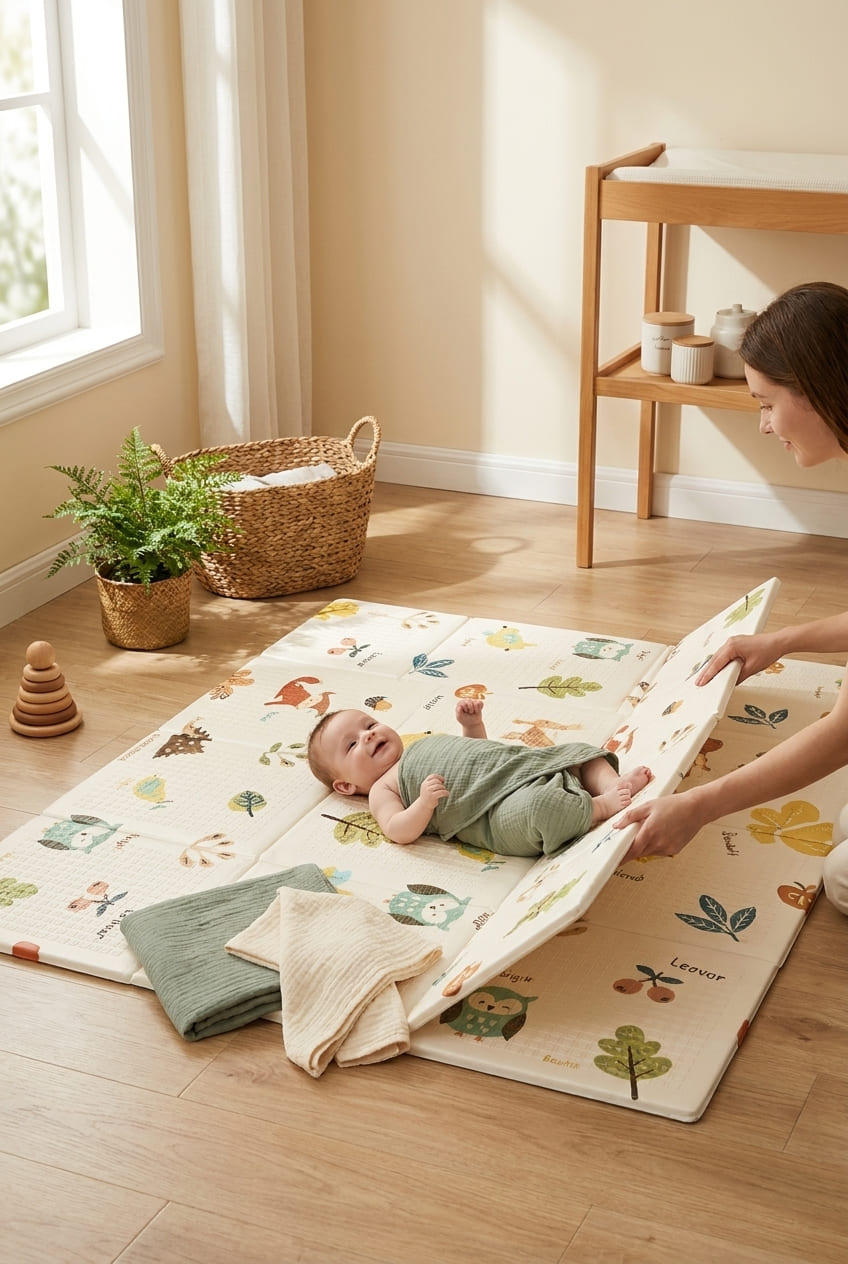 Baby Play Mat, 50 x 50 Inch Play Mat Perfect for Use Baby Playpen, Foldable Baby Foam Playmat for Floor, Portable Waterproof Activity PlayMats for Babies, Infants and Toddlers