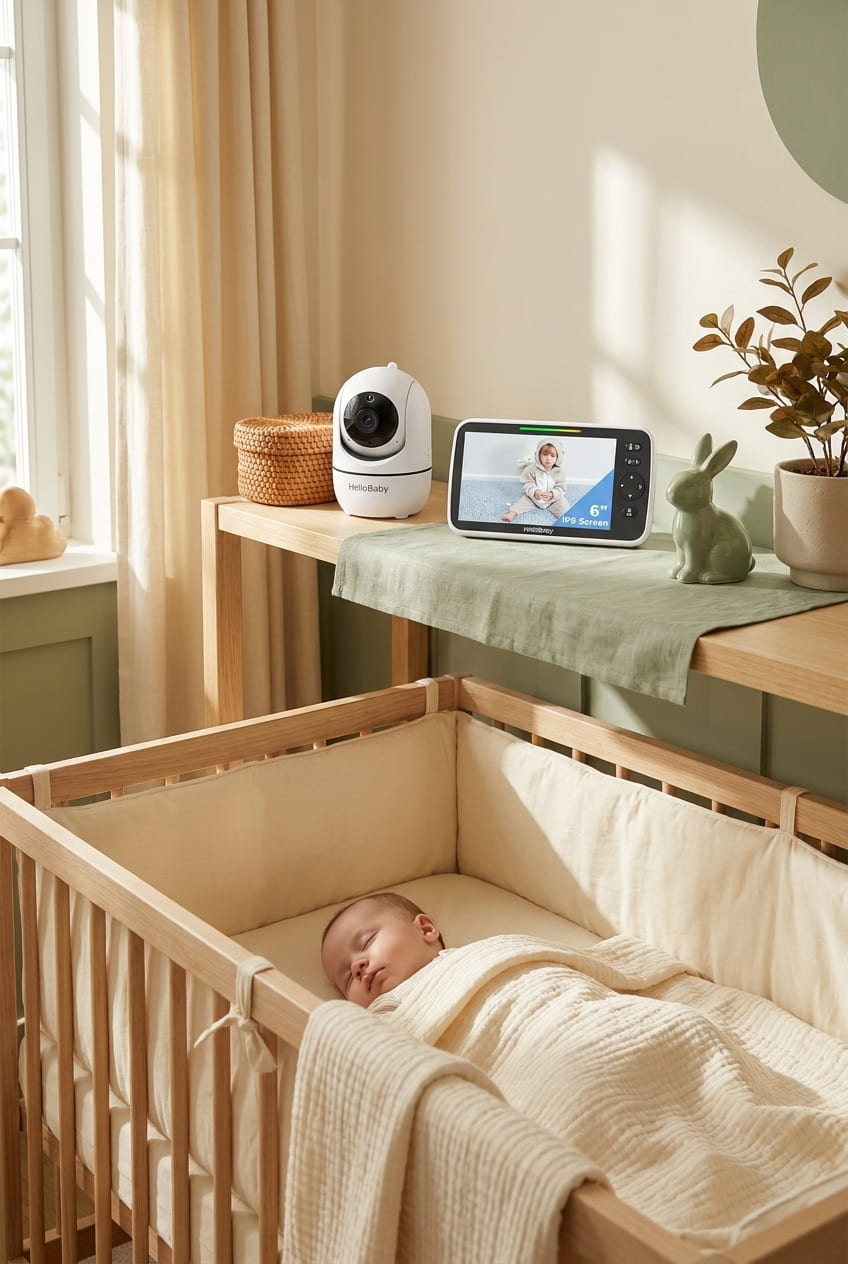 HelloBaby 6'' World First IPS 30H Battery Split-Screen Video Baby Monitor with Camera and Audio, No WiFi, Pan-Tilt-Zoom, VOX, 2-Way Talk, Night Vision, 8 Lullabies, 1000ft, for New Parents/Elderly