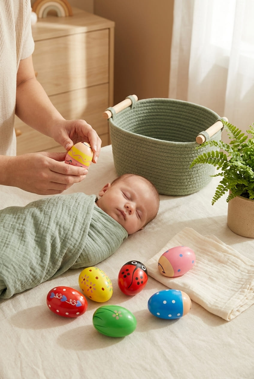 6 Pack Wooden Percussion Musical Shaker Easter Basket Stuffers for Toddler, Prefilled Easter Eggs Fillers Basket Essentials for Gifts Toys for Toddlers Kids Babies Boys Girls