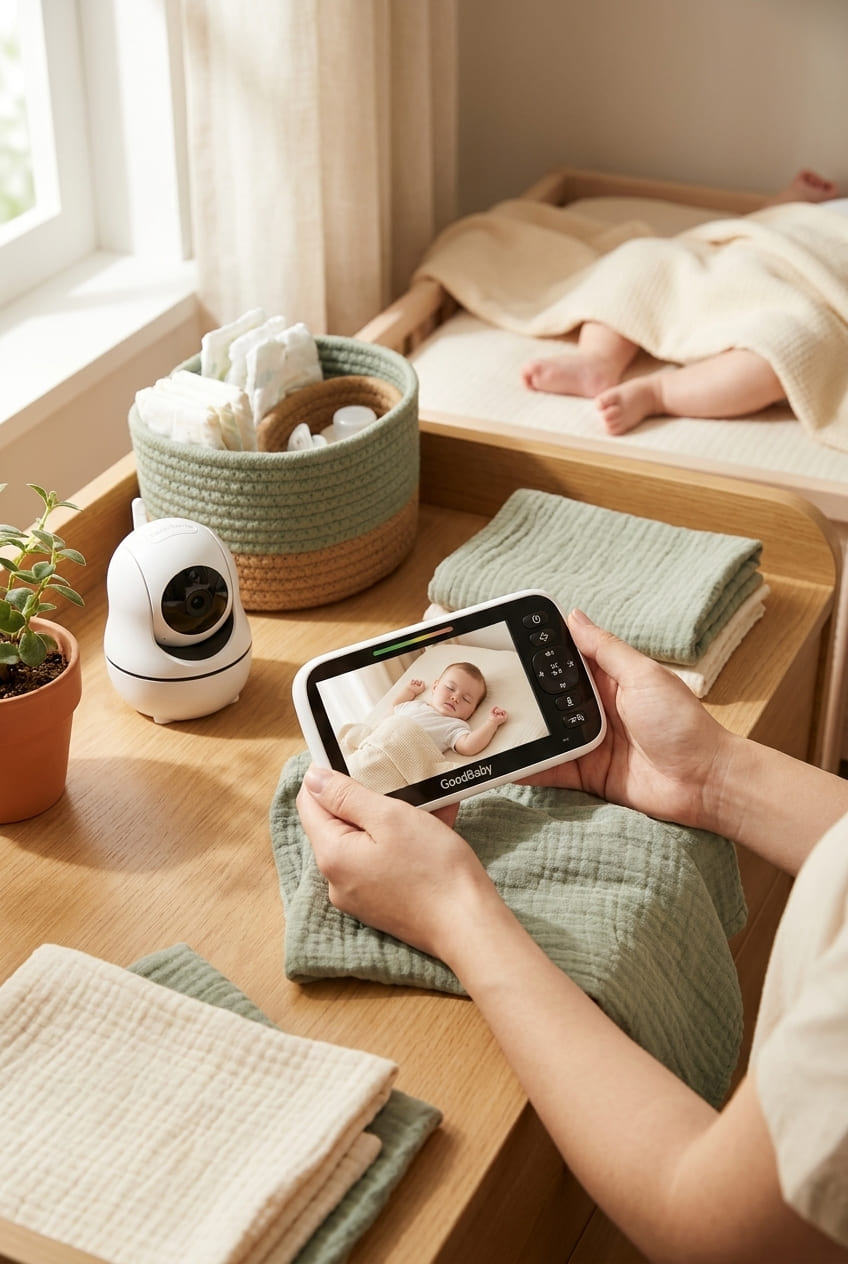 GoodBaby Baby Monitor with Camera and Audio - No WiFi, Remote Pan-Tilt-Zoom, Night Vision, Temperature Sensor, 2-Way Talk, 8 Lullabies, 30-Hour Battery Life,960ft Long Range