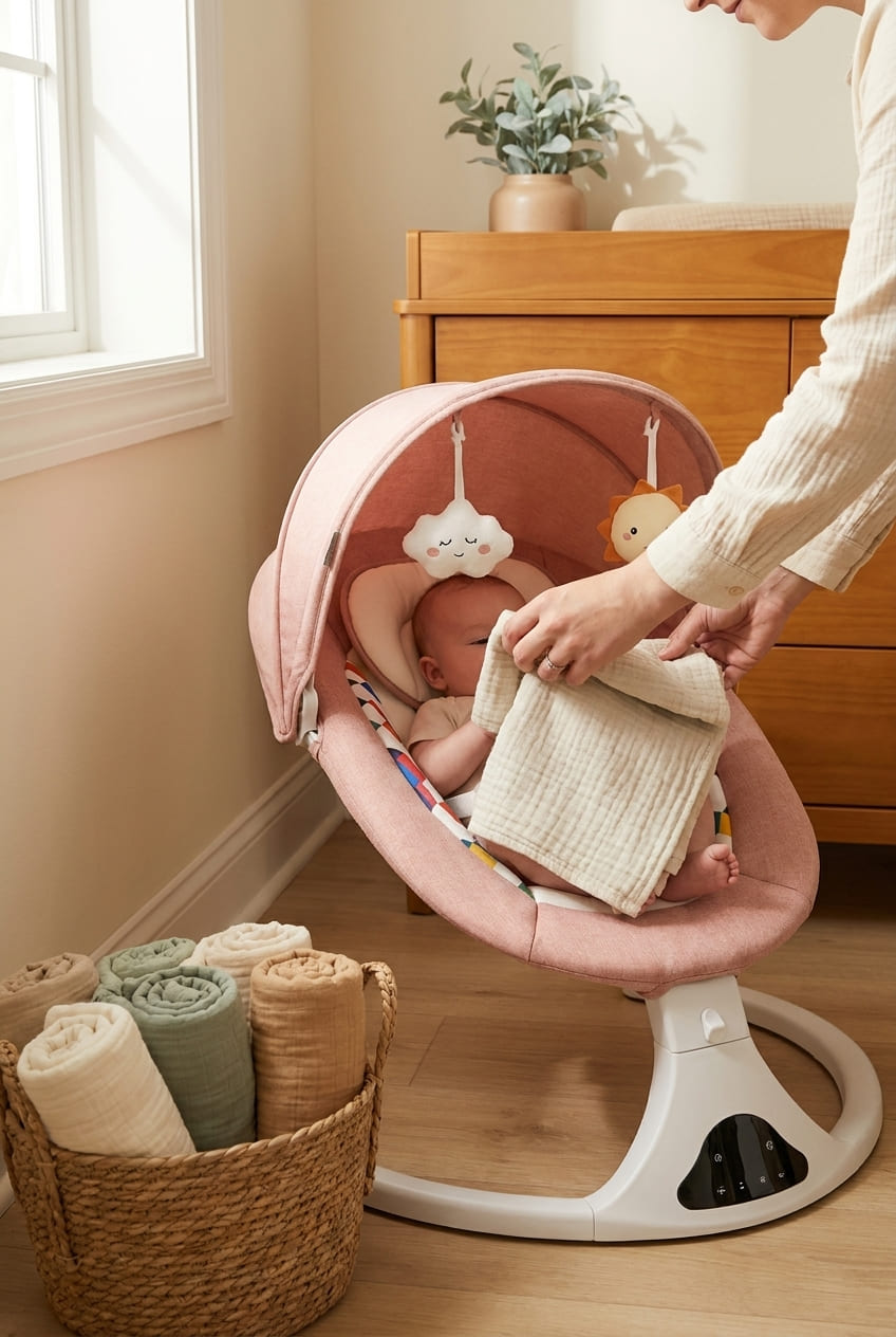 Baby Swings for Infants, Pink Infant Swing with 5 Speeds, 12 Soothing Melodies, Bluetooth & Remote Control, Portable Baby Swing for Indoor and Outdoor (Pink)