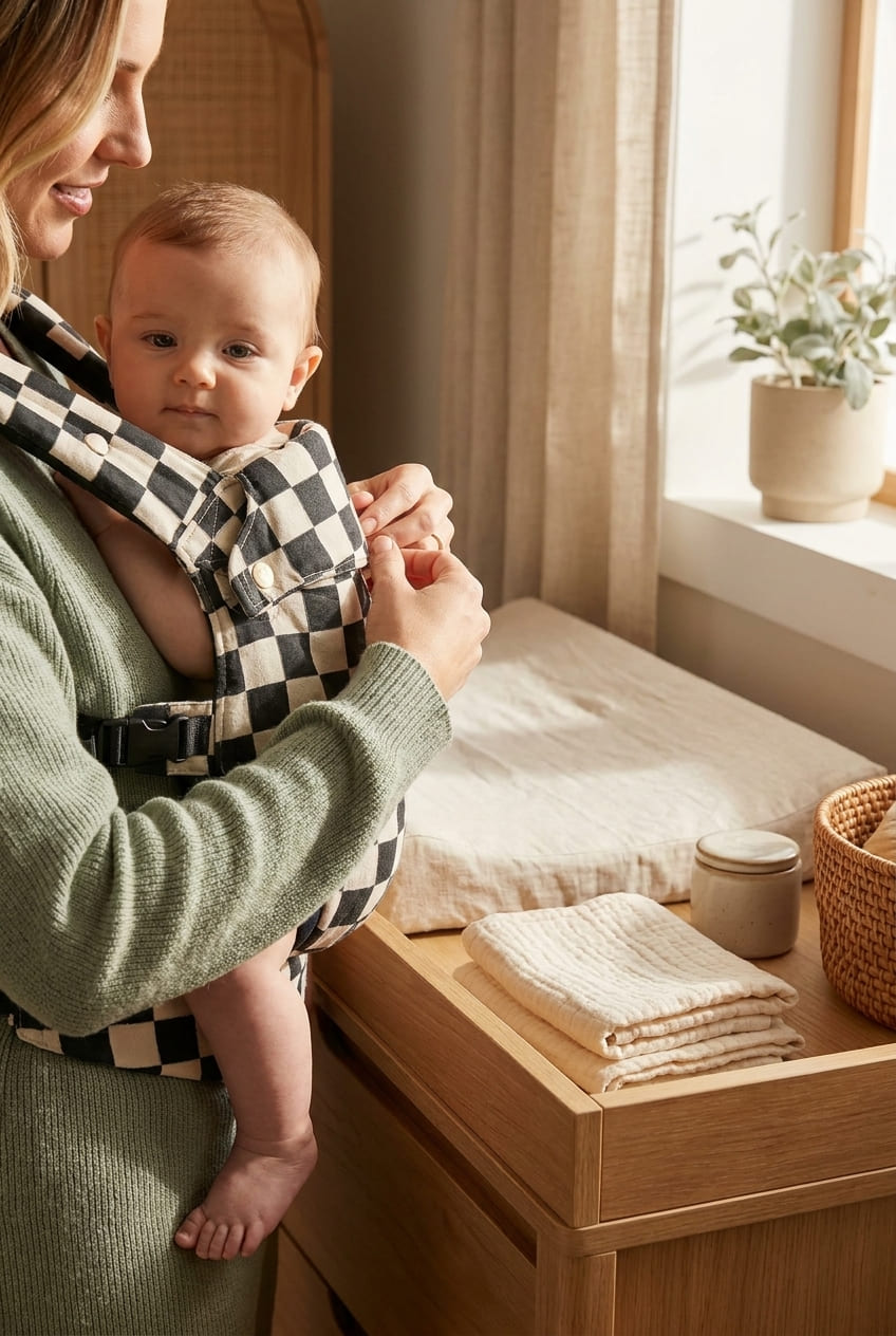 Baby Carrier Newborn to Toddler- 100% Pure Cotton Double-Side Skin-Friendly Baby Carrier,3 Carry Positions Newborn Carrier, Ergonomic,Cozy and Lightweight Infant Carrier for 7-40lbs,Checkerboard